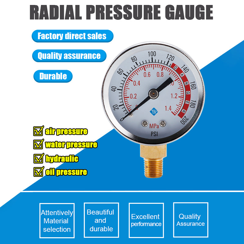 TS-Y50-1.4mpa-Y Large 50mm Dial Dual Scale Design Oil Water Pressure Gauge Stainless Steel Gas Pressure Gauge TS-Y50-1.4mpa-Y Large 50mm Dial Dual Scale Design Oil Water Pressure Gauge Stainless Steel Gas Pressure Gauge